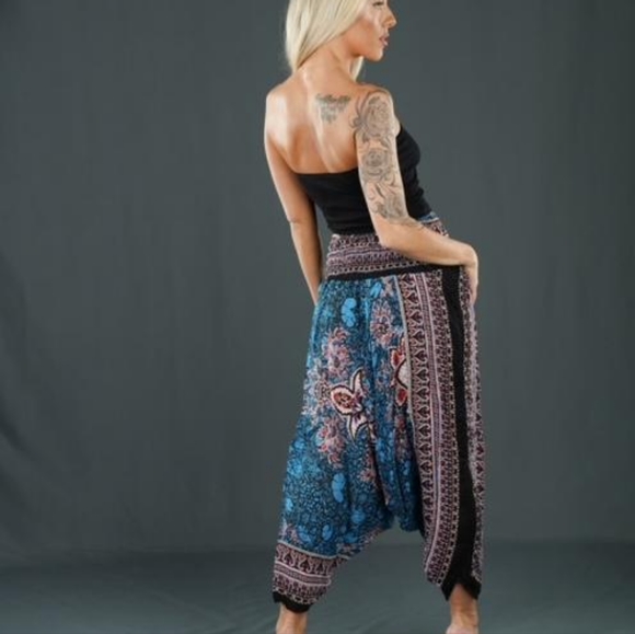 Brand New Hippie Boho Blue Multicolor Print Harem Pants - Picture 4 of 4